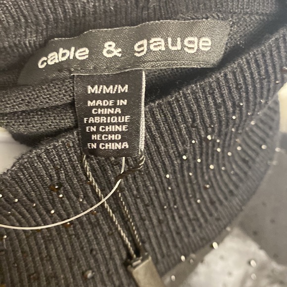 NWT Cable and Gauge M sheer rhinestone chest sleeveless knit shirt - Picture 6 of 6